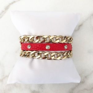 Red & Gold Double Chain Wrap Bracelet